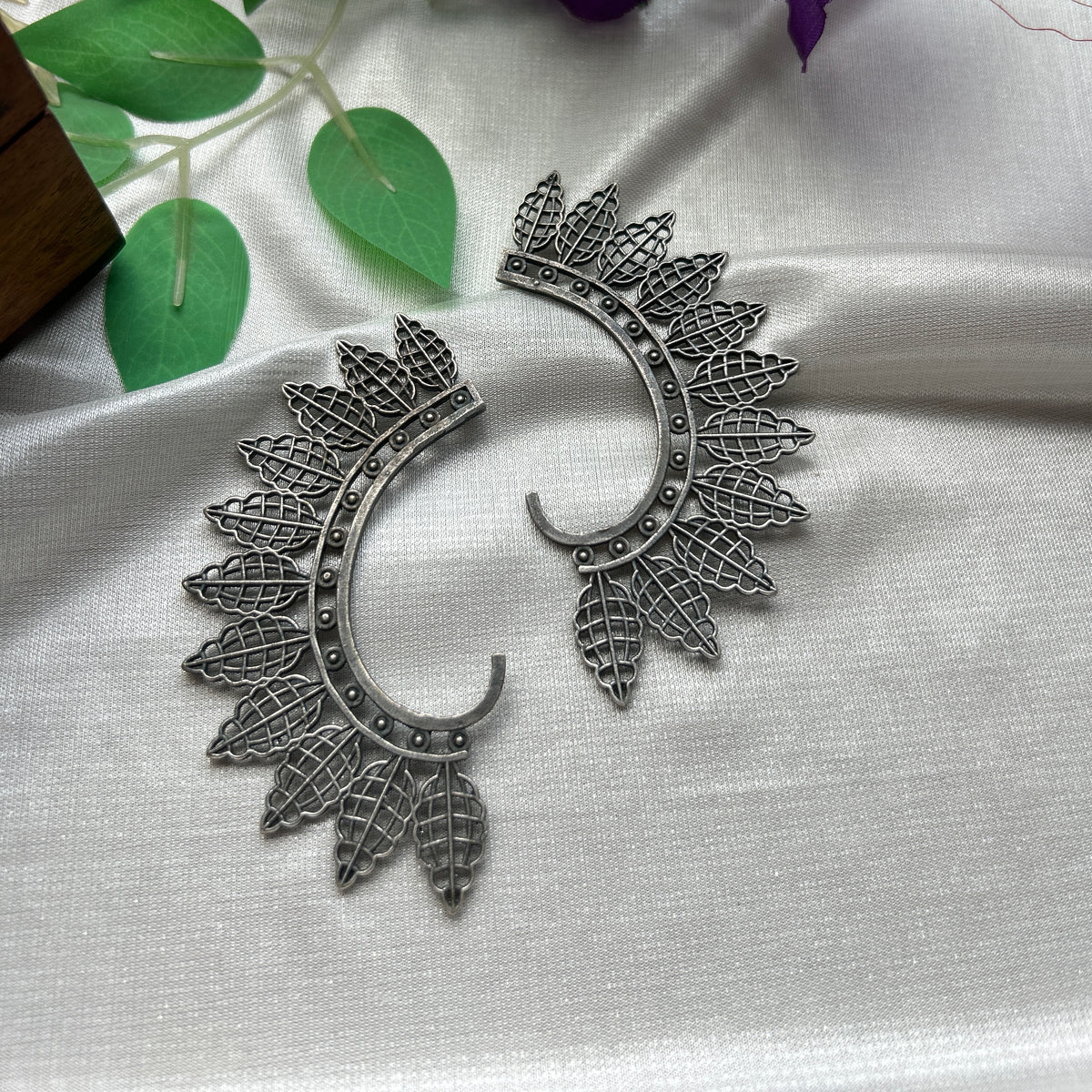 The Royal Jali Leaf Ear Cuffs — view 2
