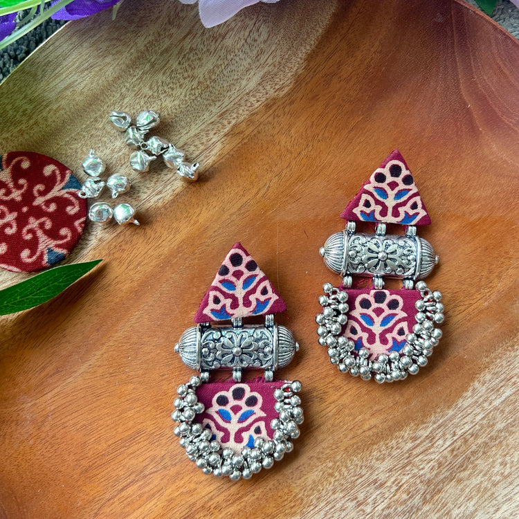 Handcrafted Ajrakh Fabric Earrings