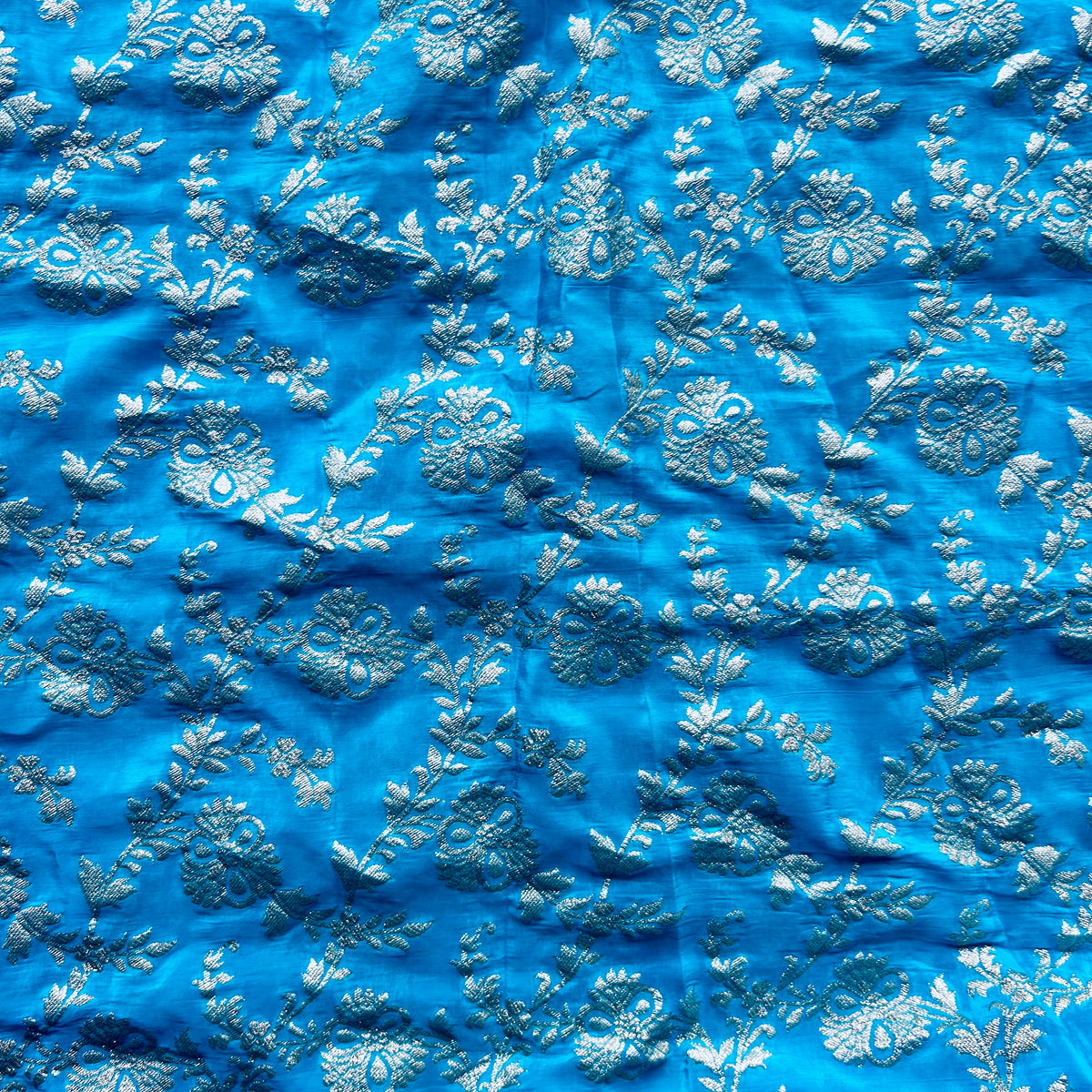 Sky Blue Crepe Jacqaurd Zari Woven Fabric — view 2