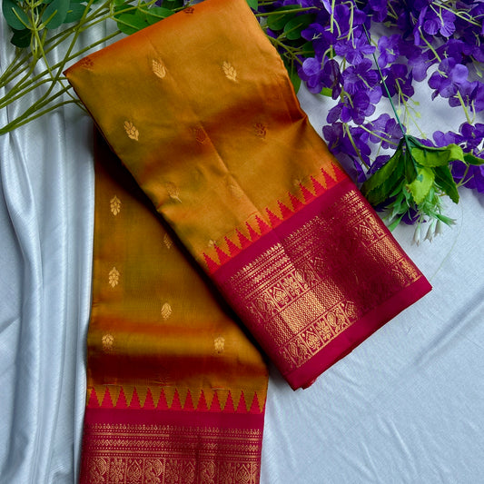 Amber Dual Tone Kuttu Border Kanchi Silk Sario