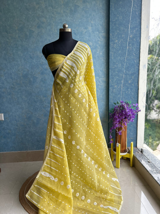 Yellow Iris Soft Dhakai Jamdani