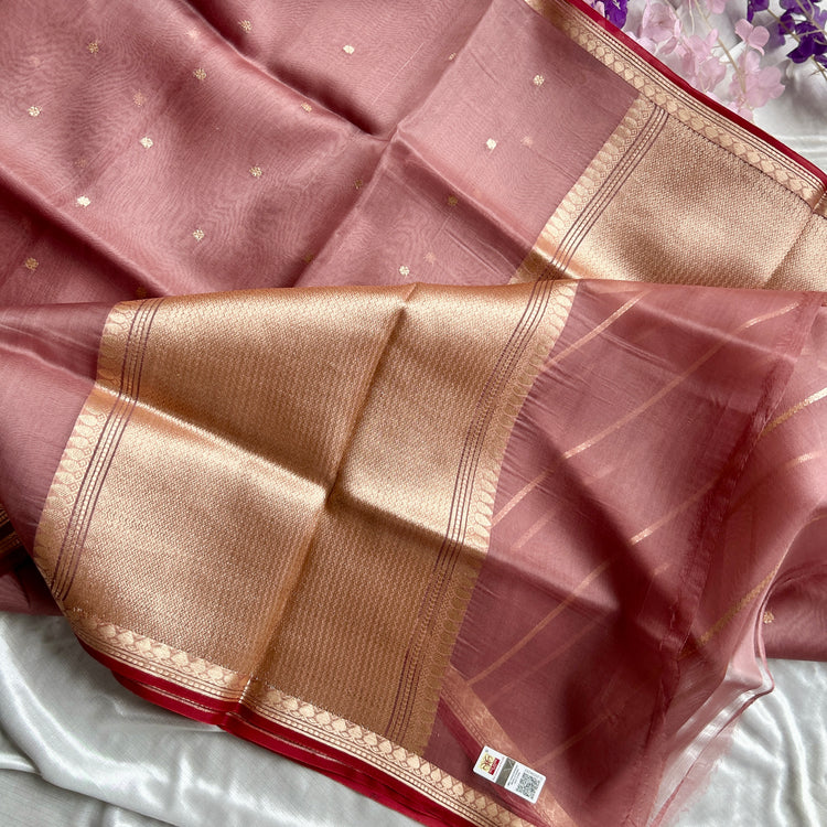 Dusty Rose Pure Kora Banarasi Silk Saree