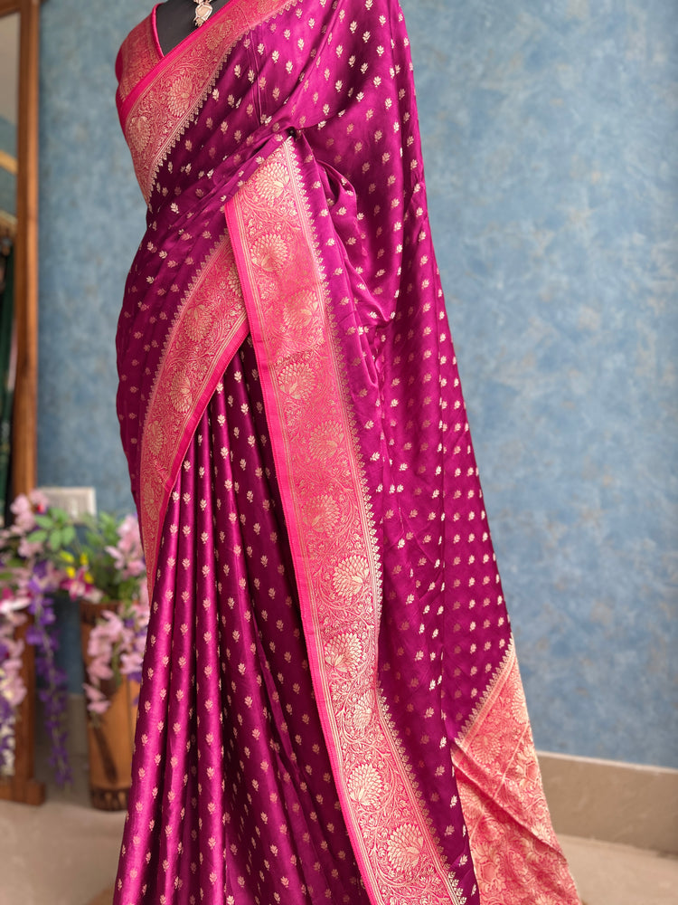 Jazzberry and  Pink Shaded Crepe Banarasi Sari