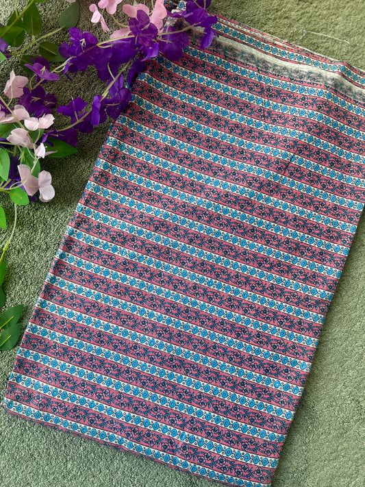 Stripes Ajrakh Printed Cotton Fabric