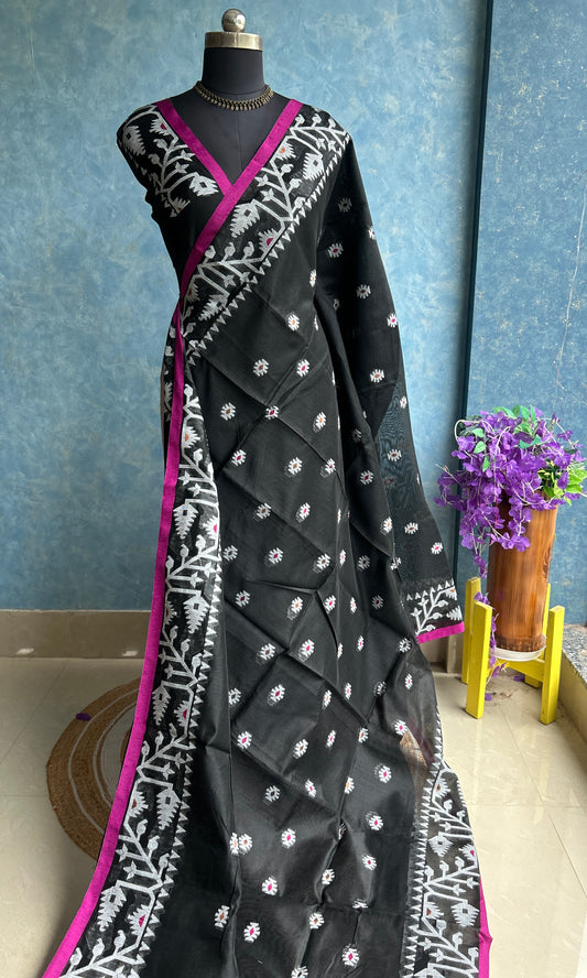 Black Handloom Jamdani Saree