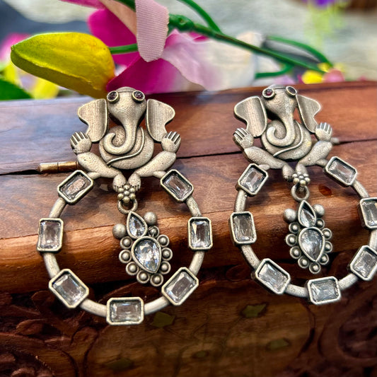 Ganesh Silver Oxidised Earrings