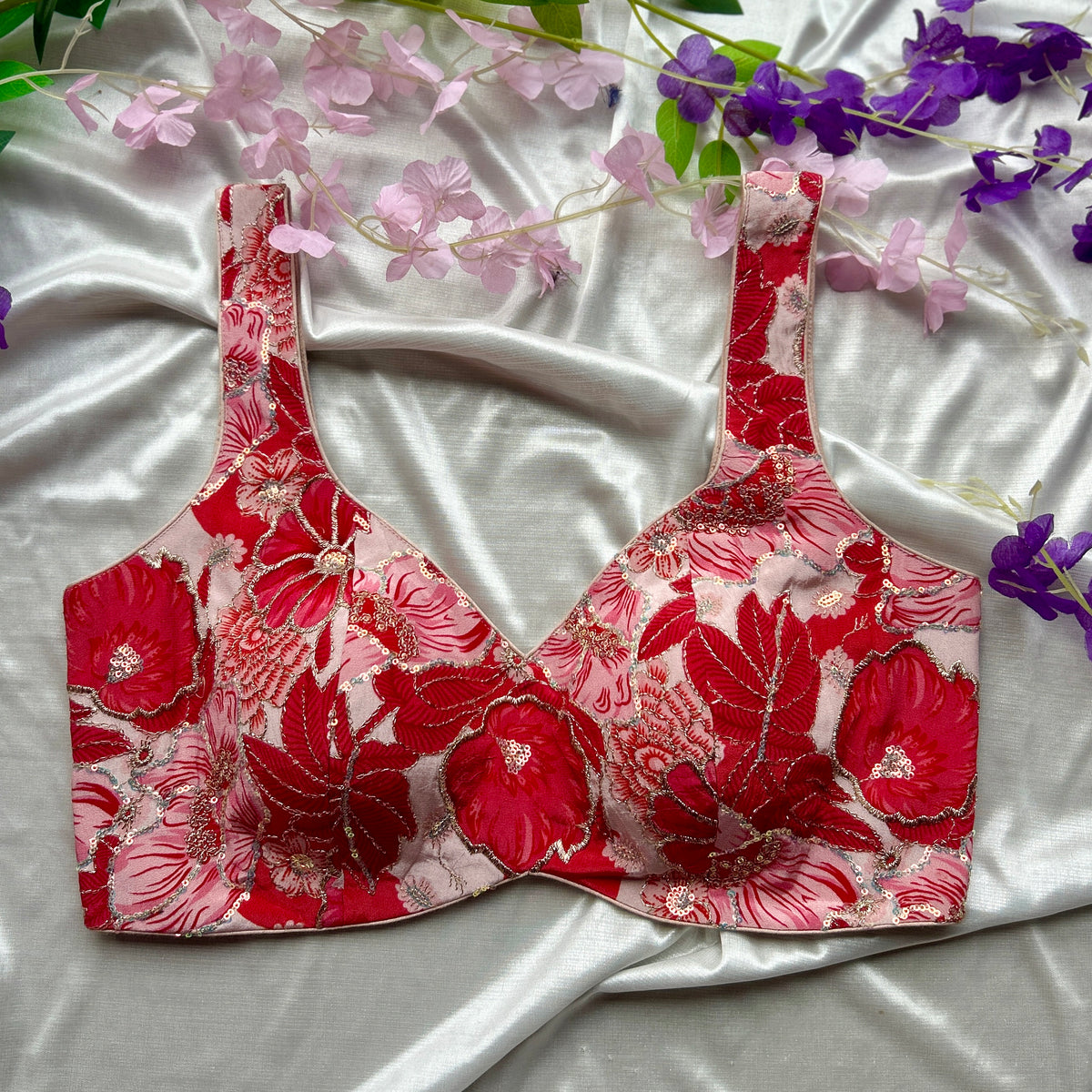 Red Floral Designer Blouse
