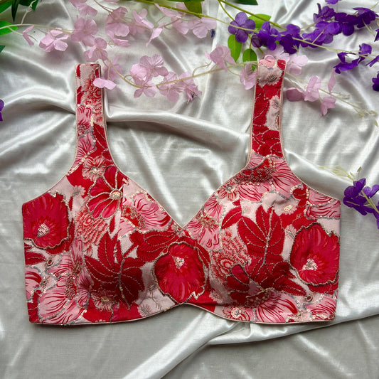 Red Floral Designer Blouse