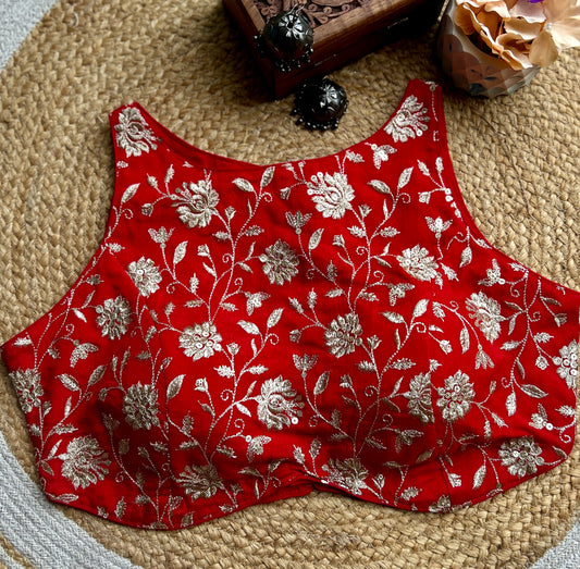 Red Zari Work Designer Blouse