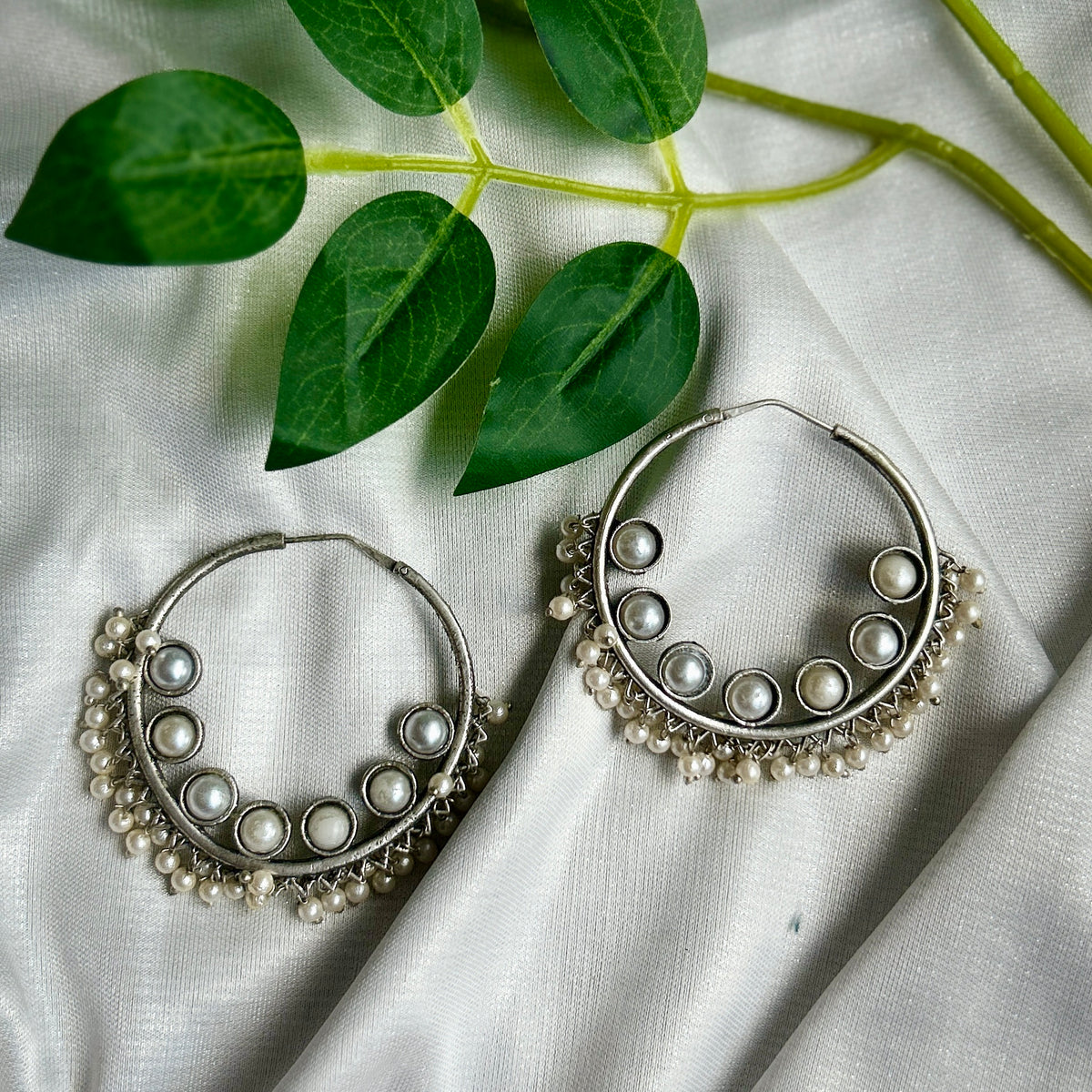 White Silver Oxidised Earrings