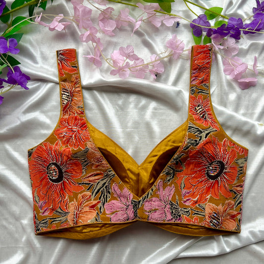 Mustard Floral Designer Blouse