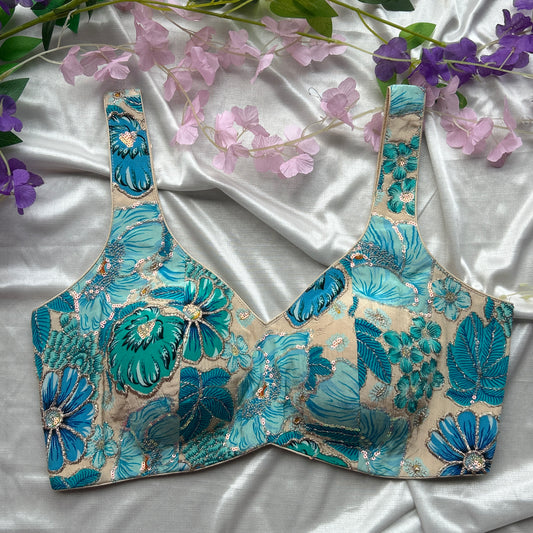 Electric Blue Floral Designer Blouse