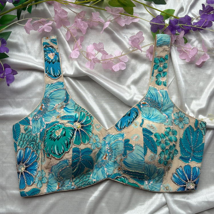 Electric Blue Floral Designer Blouse