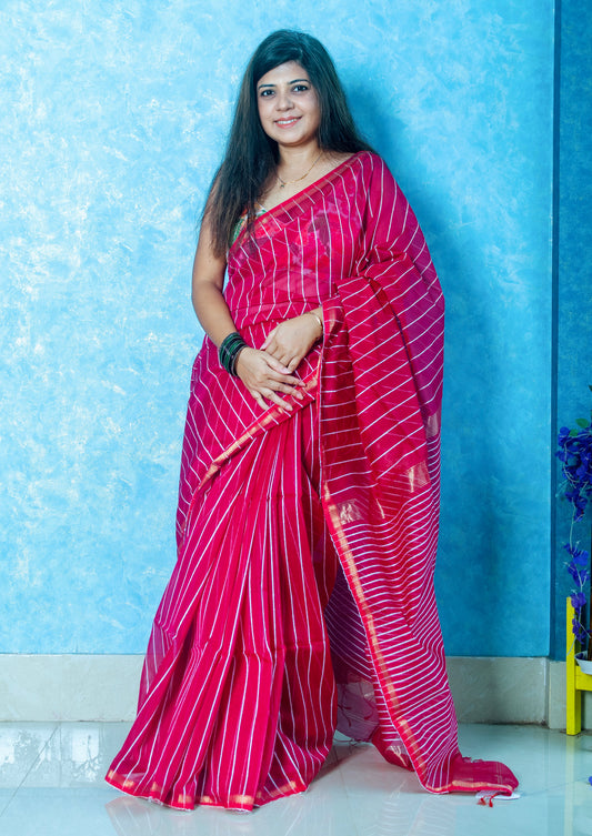 Raspberry Pink Handwoven Maheshwari Sari