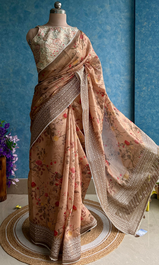 Bronze Blush Digital Printed Chanderi Sari