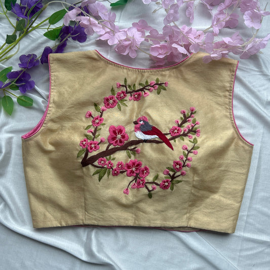 Cream Thread Work Cotton Blouse