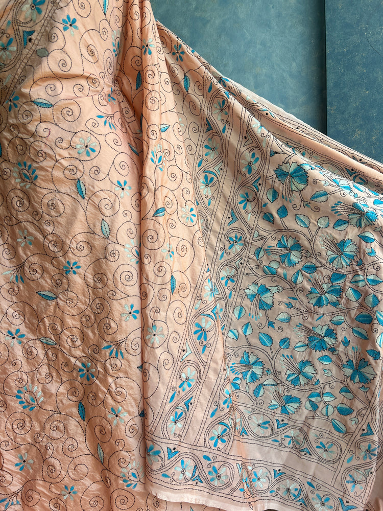 Peach Blush Hand Kantha Saree