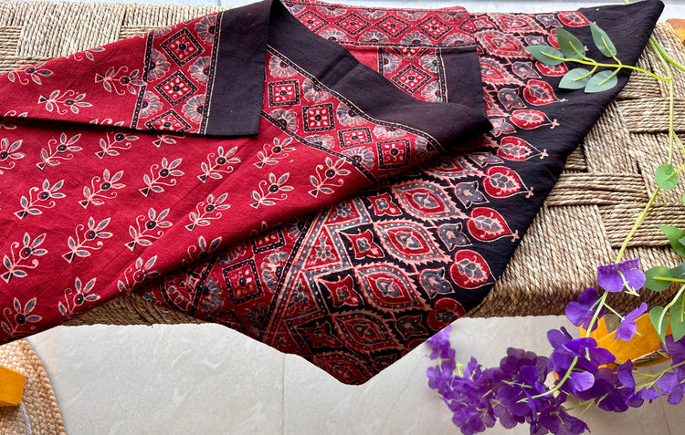 Maroon Block Printed Ajrakh Stole