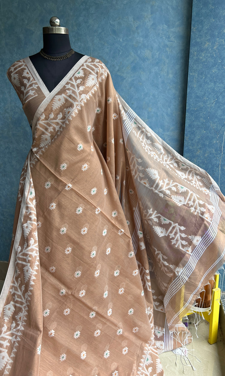 Mocha Beige Handloom Jamdani Saree
