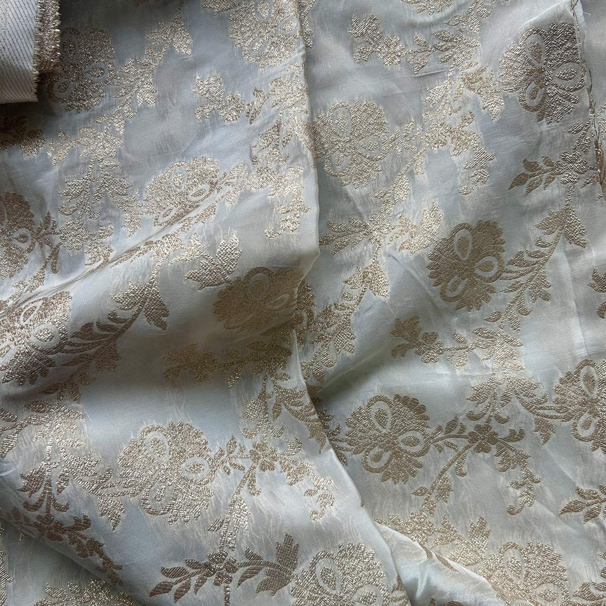 Pure White Crepe Jacqaurd Zari Woven Fabric — view 3