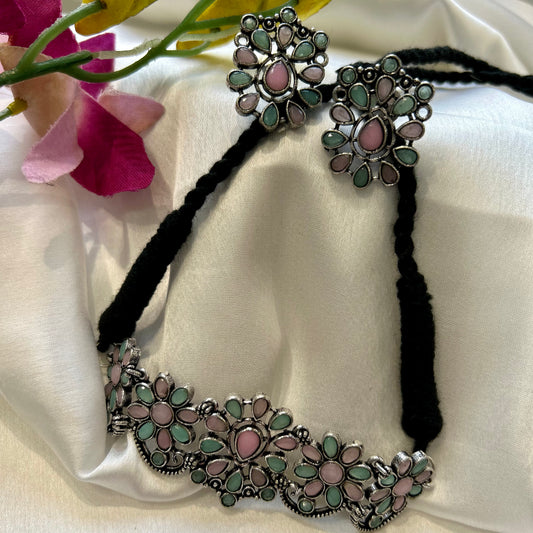 Pastle Shades Oxidised Choker Set
