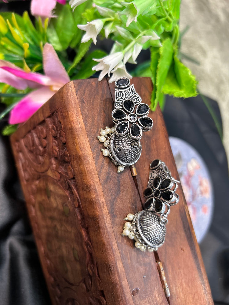 Black Stone Oxidised Jhumka