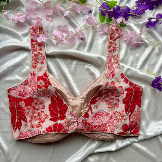 Red Floral Designer Blouse