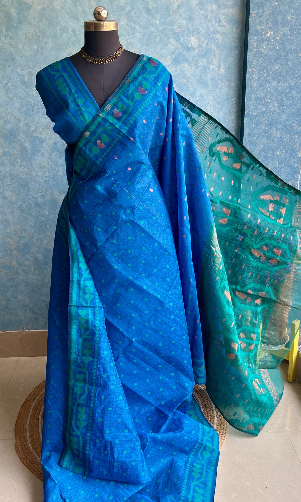 Classic Blue-Teal Dhakai Jamdani — view 4