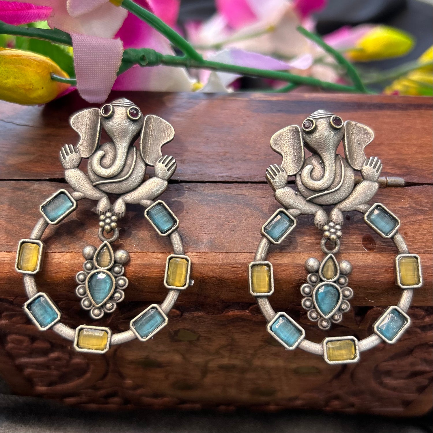 Ganesh Silver Oxidised Earrings — view 2