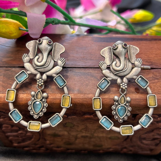 Ganesh Silver Oxidised Earrings