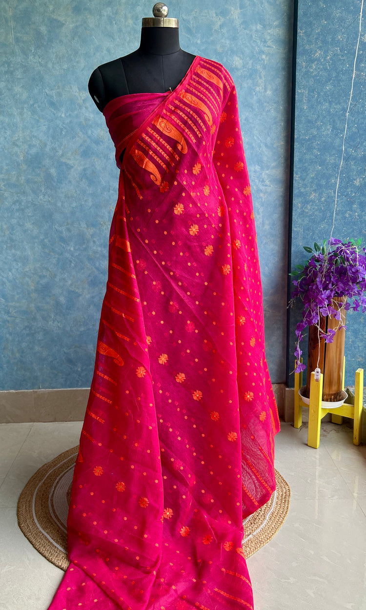 Pink Orange Soft Dhakai Jamdani