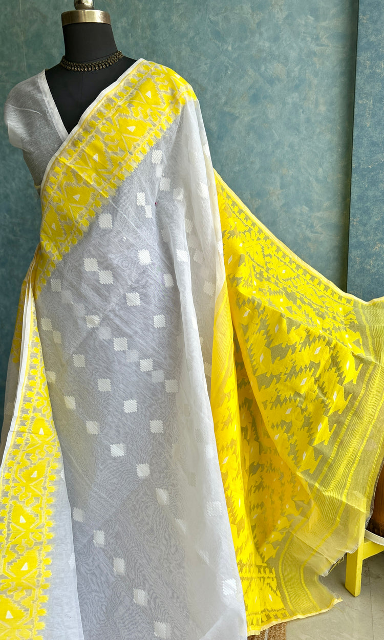 White - Yellow Bengal Cotton Jamdani