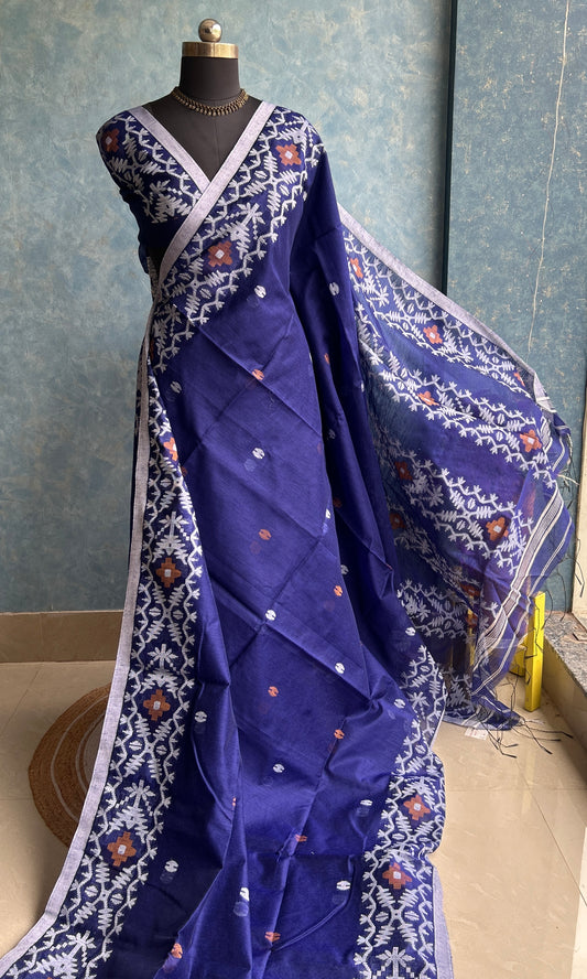Deep Indigo Handloom Jamdani Saree