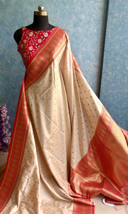 Golden Red Soft Silk Sari