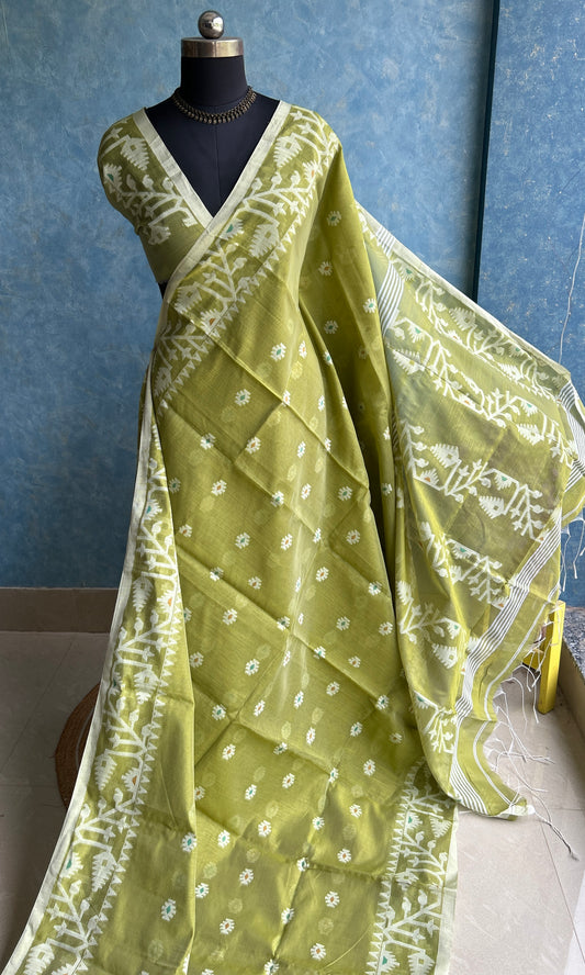 Olive Handloom Jamdani Saree