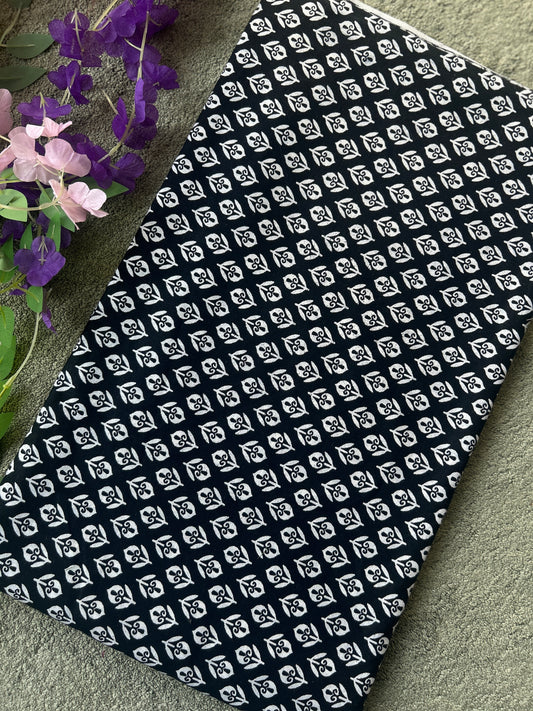 Black Block Printed Cotton Fabric