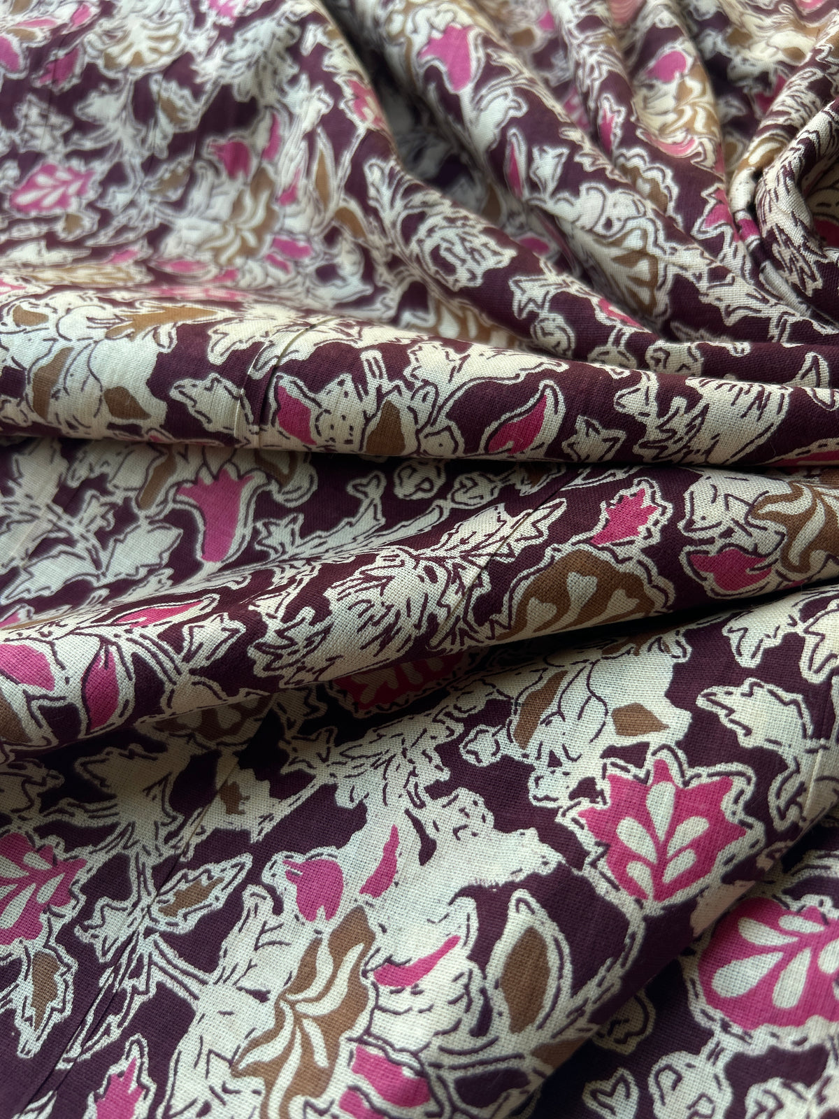 Wine Floral Printed Cotton Fabric — view 4
