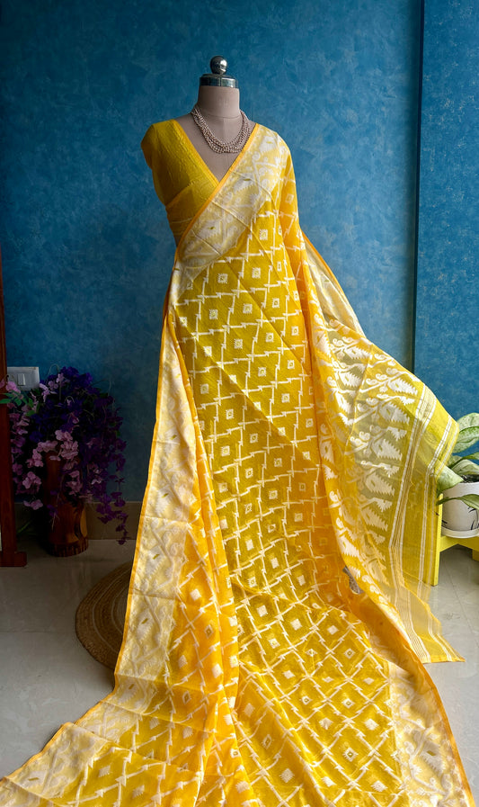 Canary Yellow Soft Dhakai Jamdani