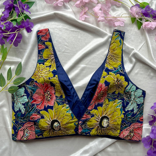 Navy-Floral Designer Blouse