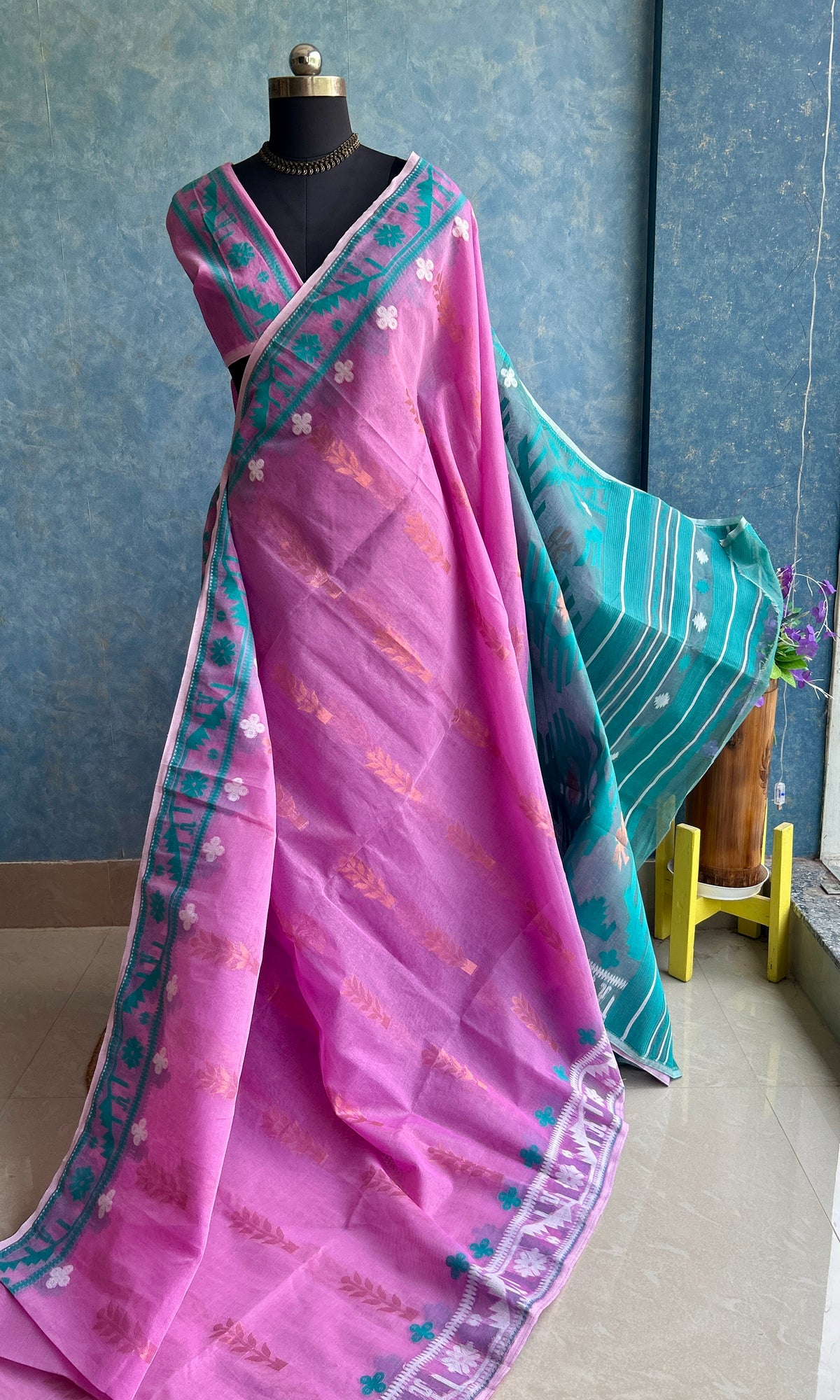Ganga-Jamuna Orchid - Teal Bengal Jamdani
