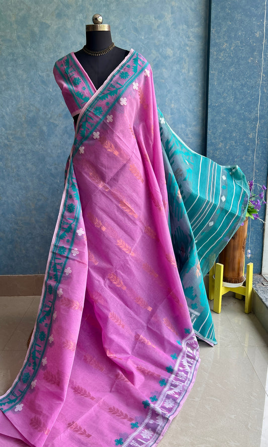 Ganga-Jamuna Orchid - Teal Bengal Jamdani