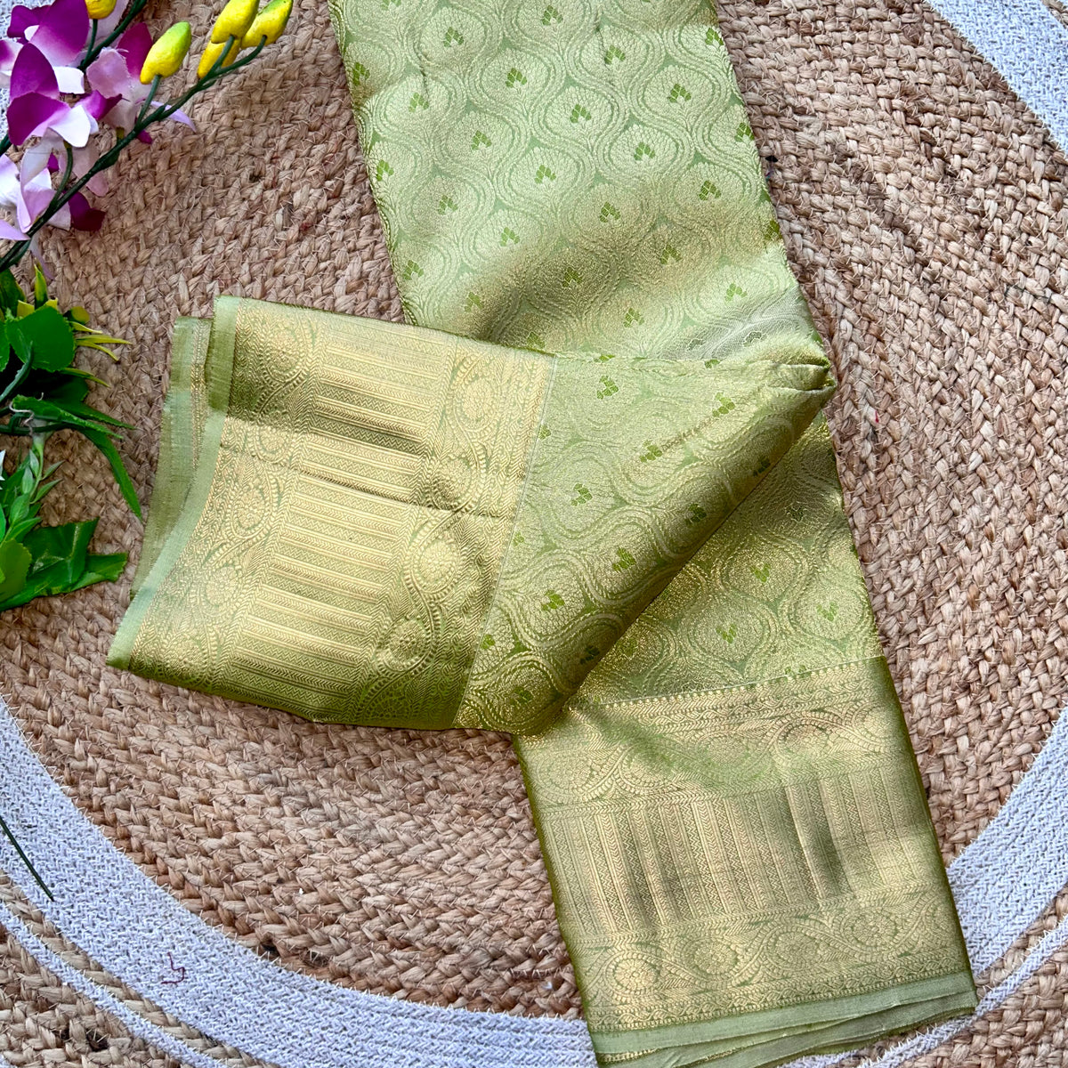Lime Green Kanchipuram Silk Sari — view 2