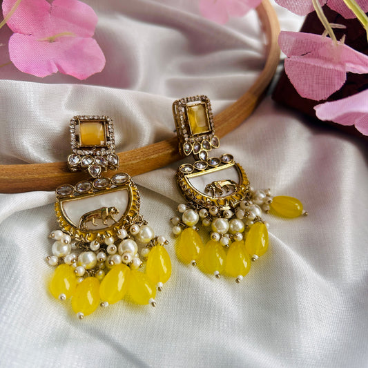 Dilkash - Gold Plated Yellow Earrings
