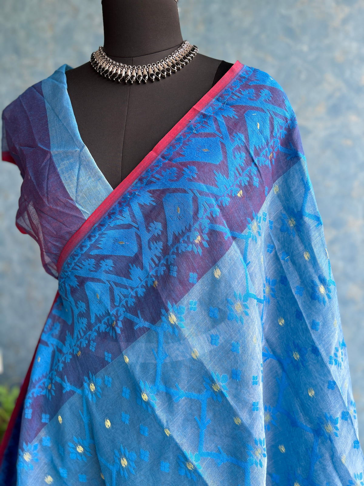 Azure Blue and Yellow Soft Dhakai Jamdani — view 4