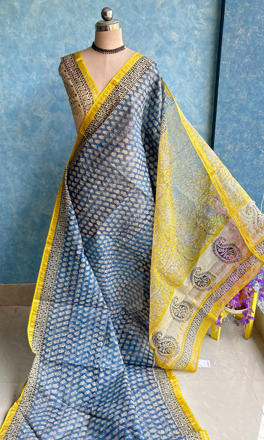 Blue HandBlock Printed Kota Sari