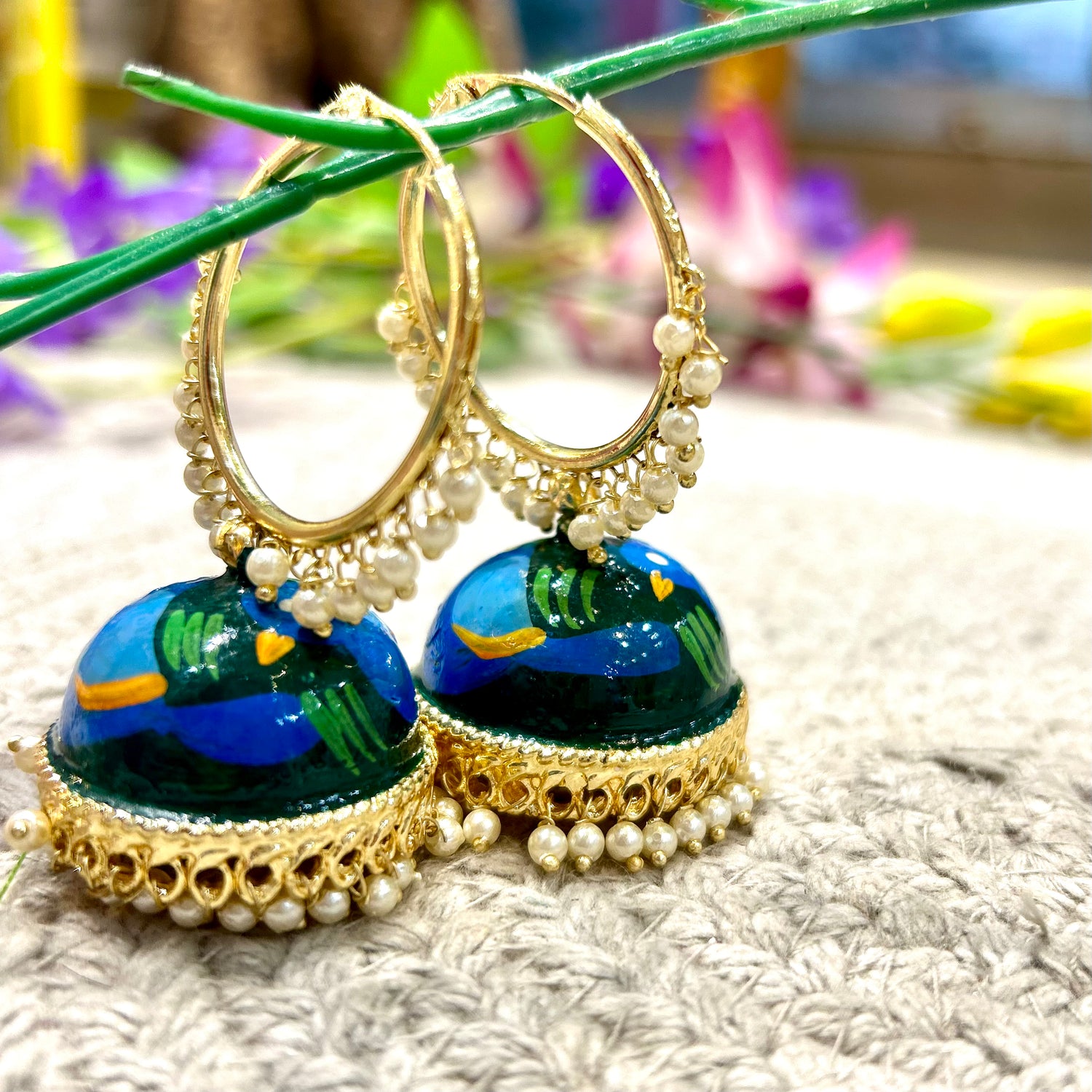 Blue Hand Painted Jhumka — view 3