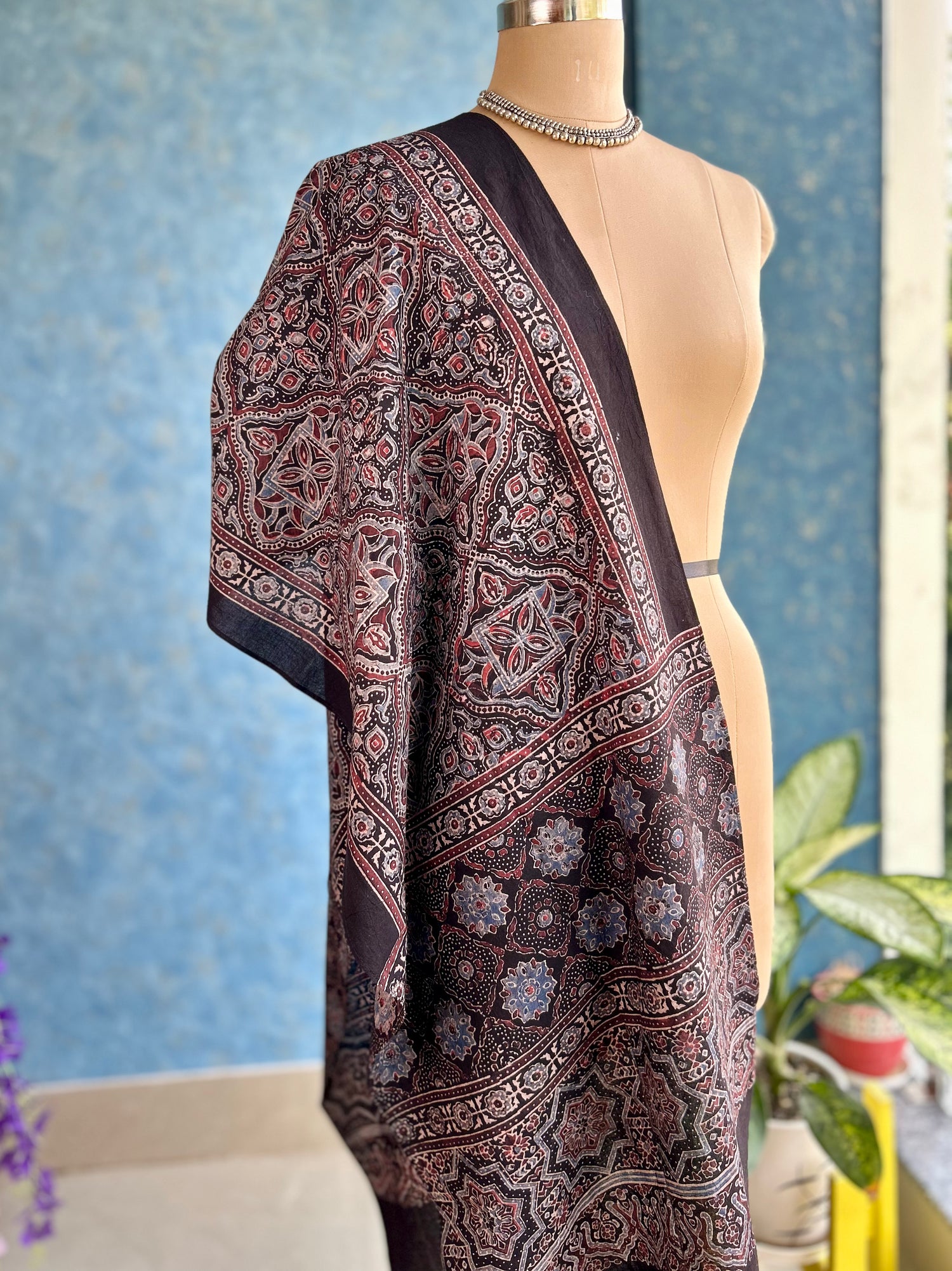 Ajrakh Block Printed Mul Stole — view 2