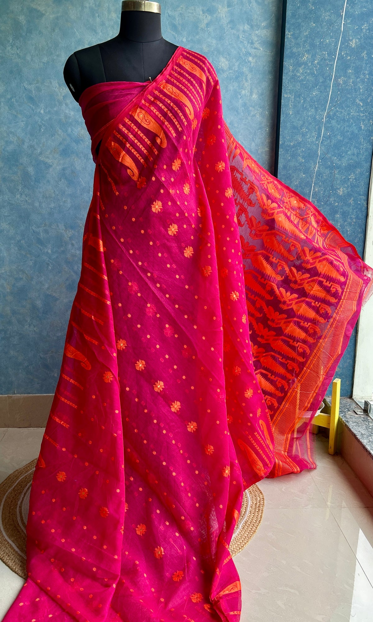 Pink Orange Soft Dhakai Jamdani — view 3