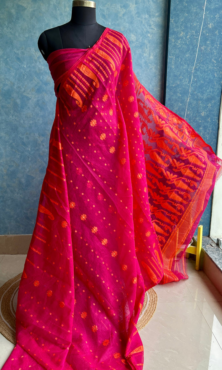 Pink Orange Soft Dhakai Jamdani