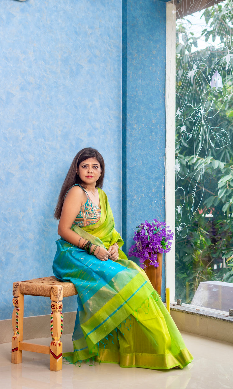 Pure Silk Handwoven Green Maheshwari Sari